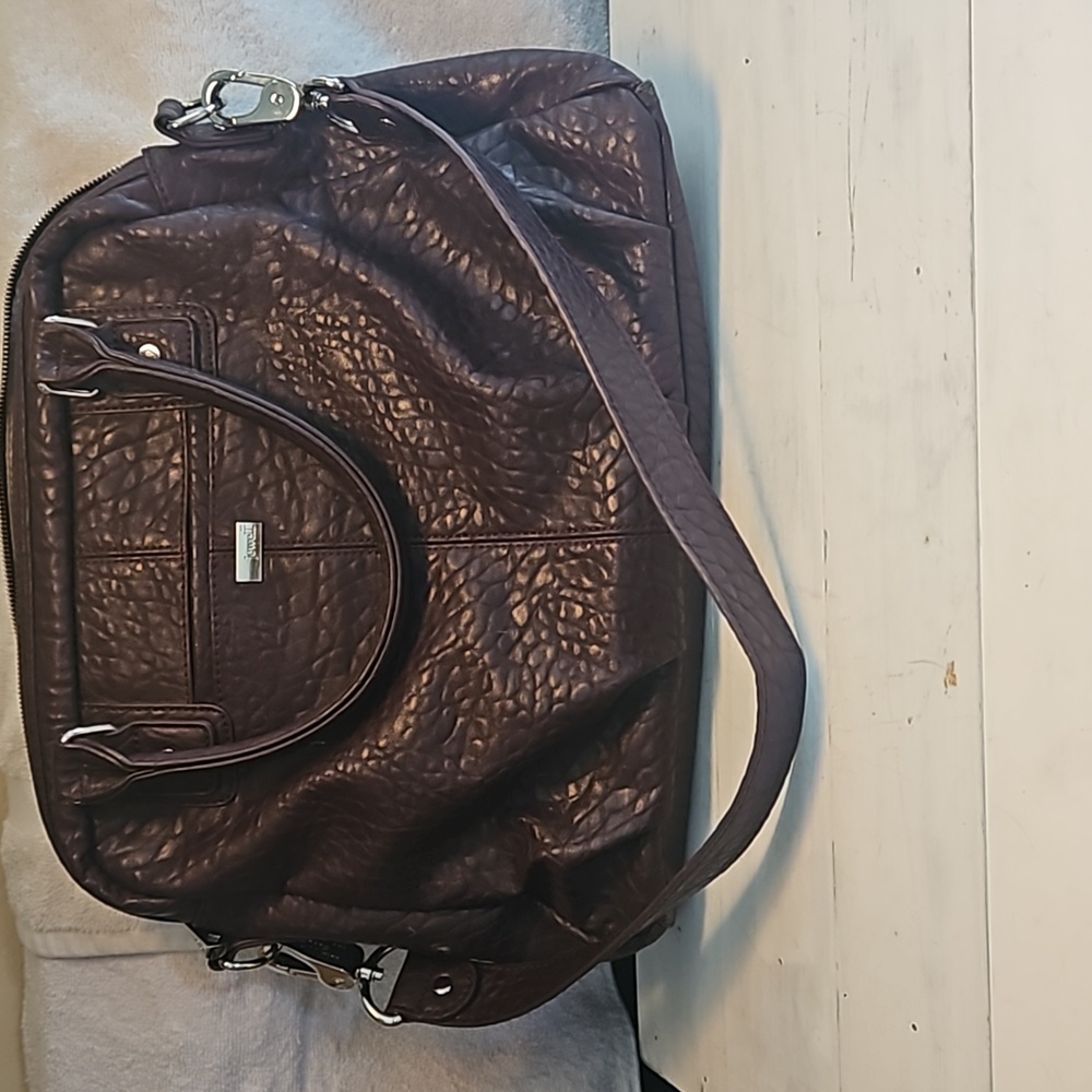 Jewell thirty-one Brown Plum snake embossed bag with removable shoulder strap